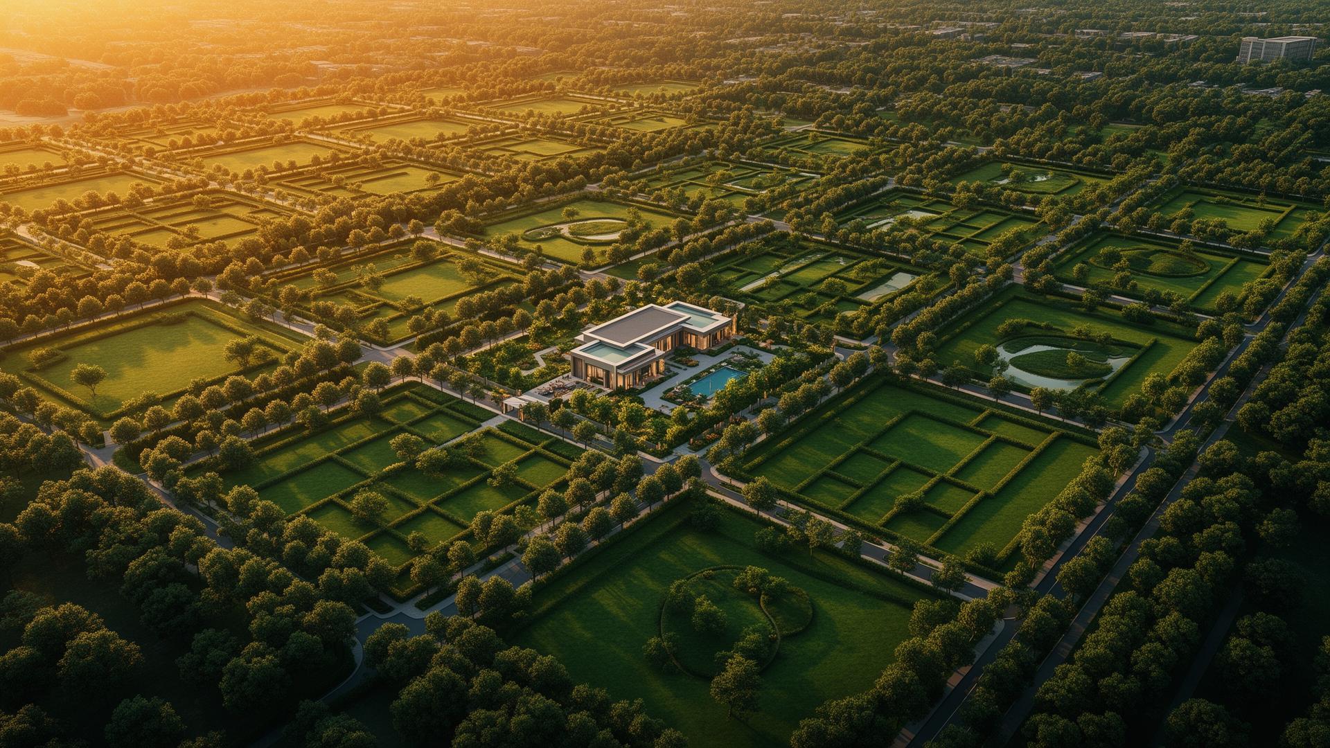 Aerial view of premium plotted real estate development